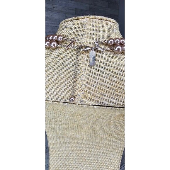 The Limited Pearl & Rhinestone Floral Double Strand Statement Necklace 18"L - Picture 4 of 5